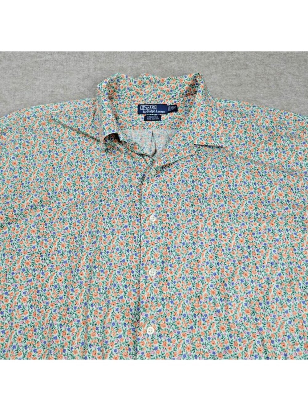 Polo Ralph Lauren Shirt 2XLT Beige Blue Caldwell Loop Collar Cotton